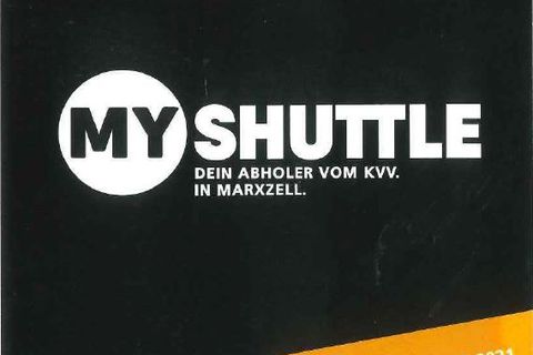 Das Bild zeigt die Vorderseite des neuen MyShuttle-Flyers fürs Gemeindegebiet Marxzell. 