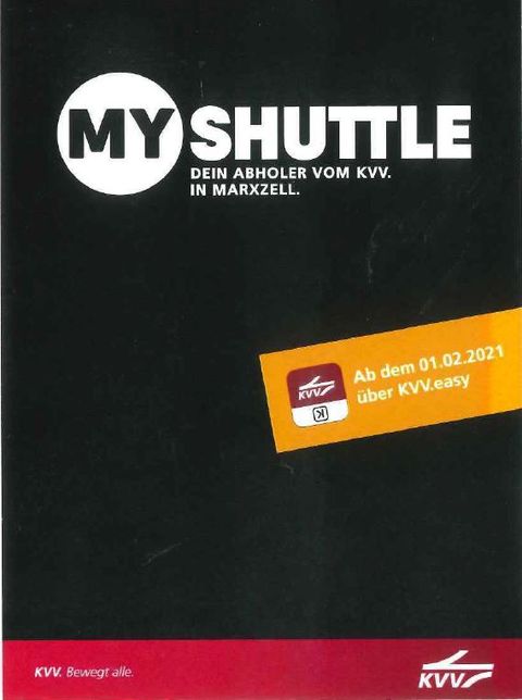 Das Bild zeigt die Vorderseite des neuen MyShuttle-Flyers fürs Gemeindegebiet Marxzell. 